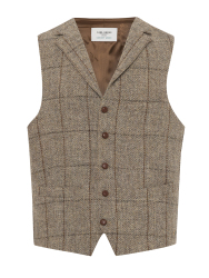 Carl Gross Harris Tweed Bej Gri Kahve Kareli Yelek 